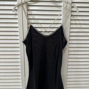 Gracia Silky Black Rhinestone Tank Top - Size M